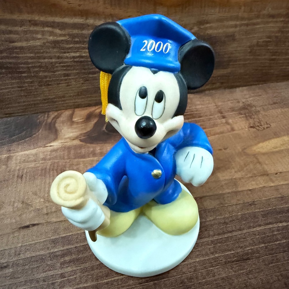 Disney Mickey Mouse Graduation Figurine Class of 2000 Blue Gown Porcelain Tassel